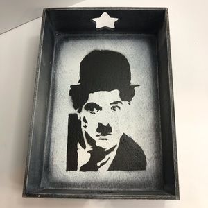 Charlie Chaplin inspired Rocker Box Tray 5x7x2” Distressed graffiti SilentMovie